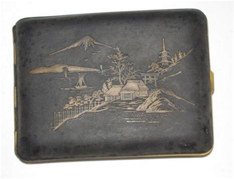 cigarette box case holder wood lined metal spelter renaissance japan|japanese cigarette boxes.